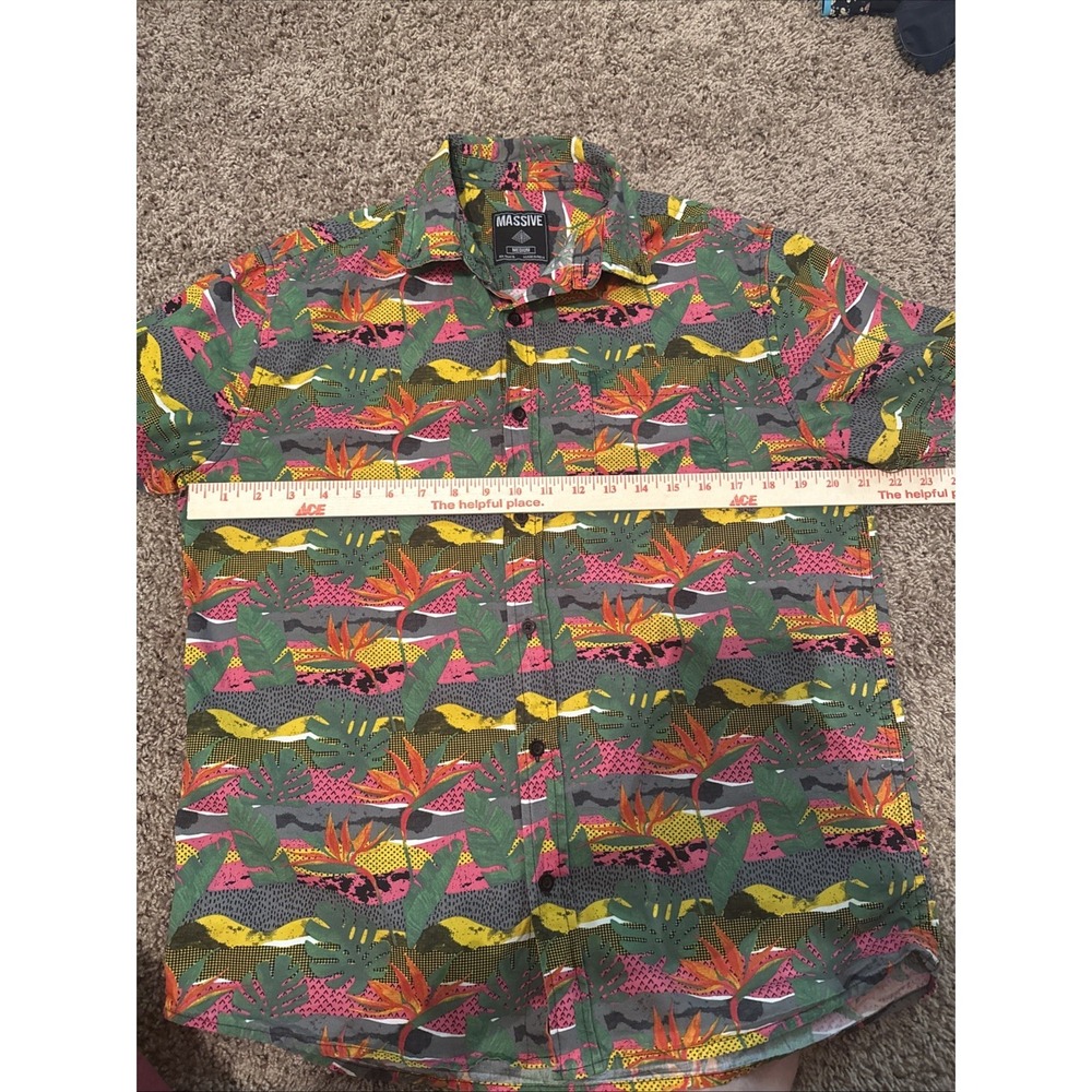 Super‎ Massive (A18) Medium Trippy 90s Psychedelic Print Shirt Hawaiian Aloha - Picture 4 of 6
